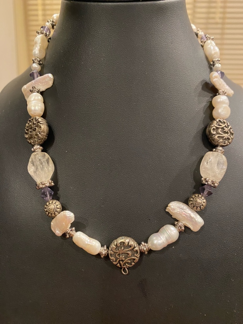 Cookie Lee  Freshwater Pearl and Clear Quartz Silver-Tone Bead Necklace